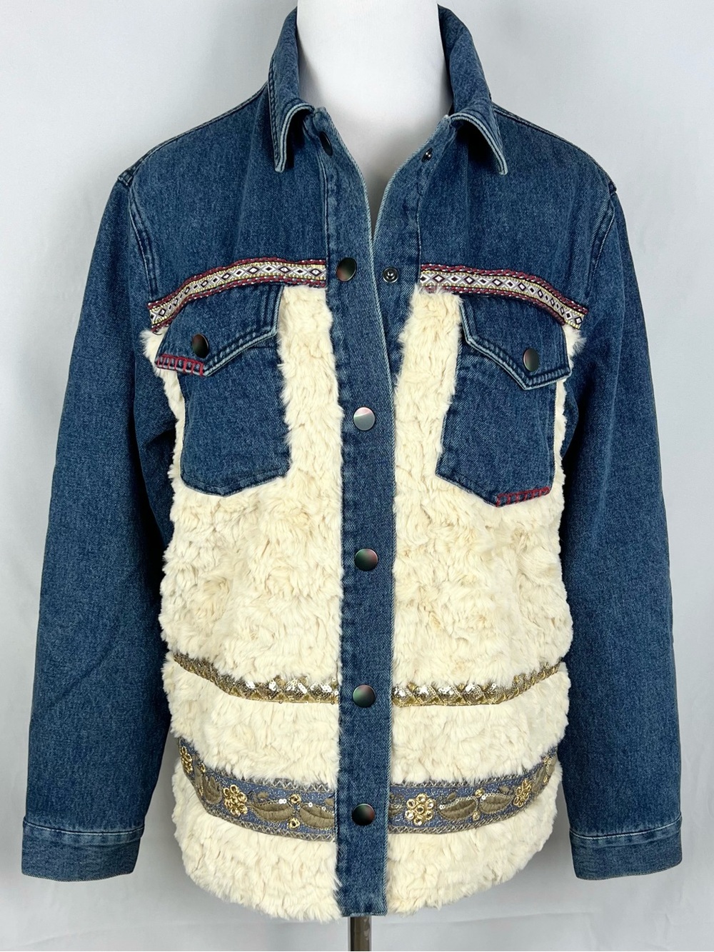 Desigual Western Denim Jacket with Cream Sherpa Panels